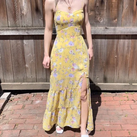 Abercrombie & Fitch Best Dressed Guest Yellow Floral Print Tiered Maxi Dress - Picture 4 of 5